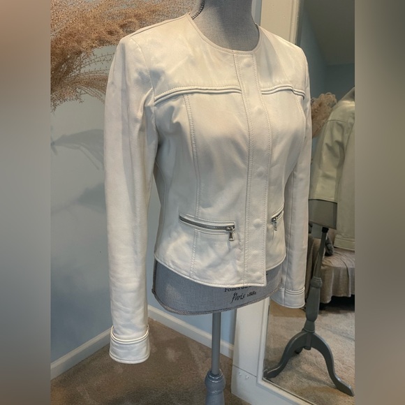 Off white Italian leather jacket. Size S - Picture 2 of 10